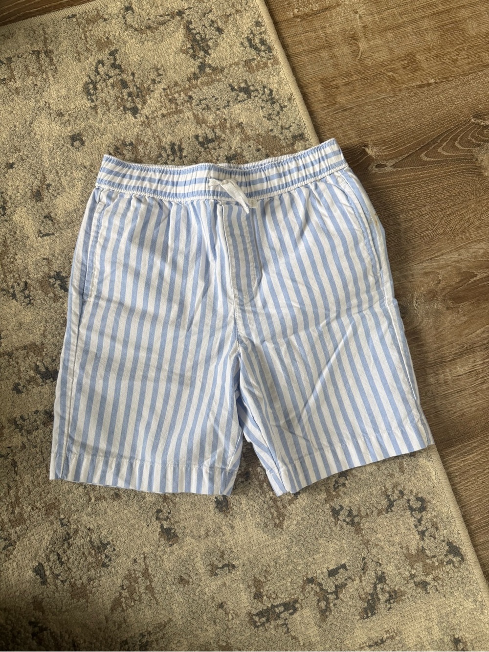 Kid's Light Blue & White Striped Cotton Shorts